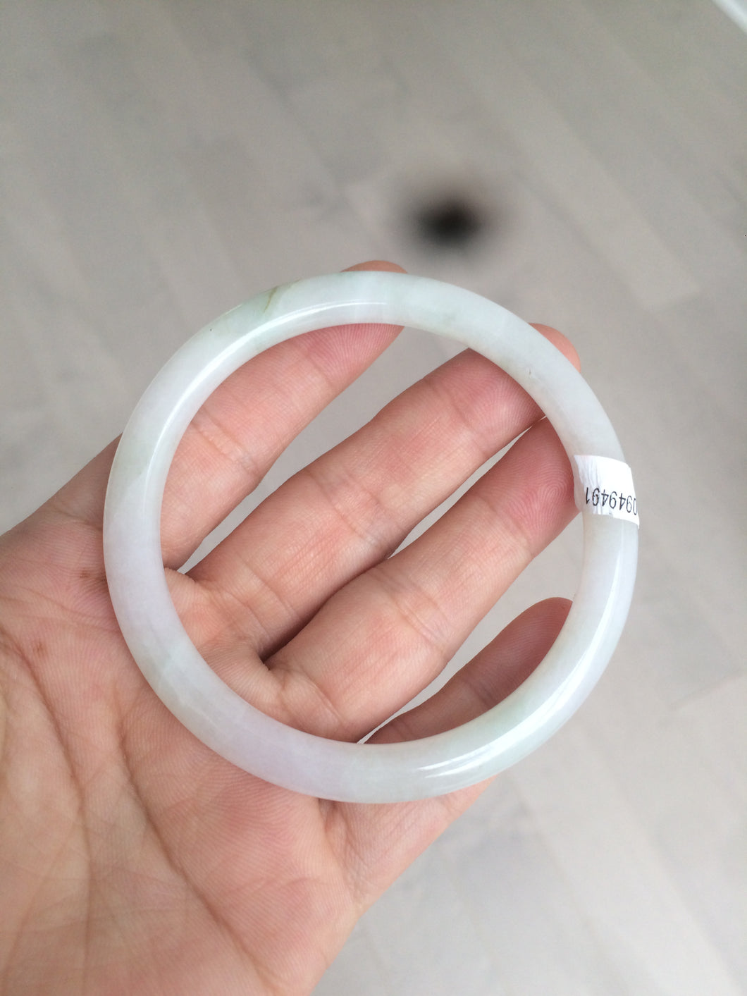 57.9mm Certified Type A 100% Natural light green/white round cut slim jadeite jade bangle E38-9491