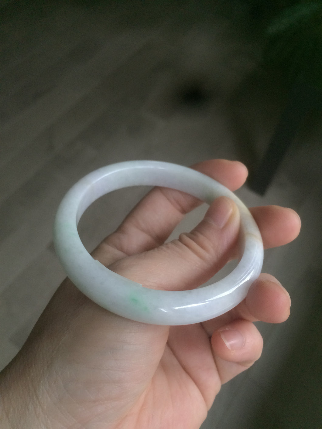 55.5mm certified Type A 100% Natural sunny green/purple/white Jadeite Jade bangle KS84-0589 (Clearance)