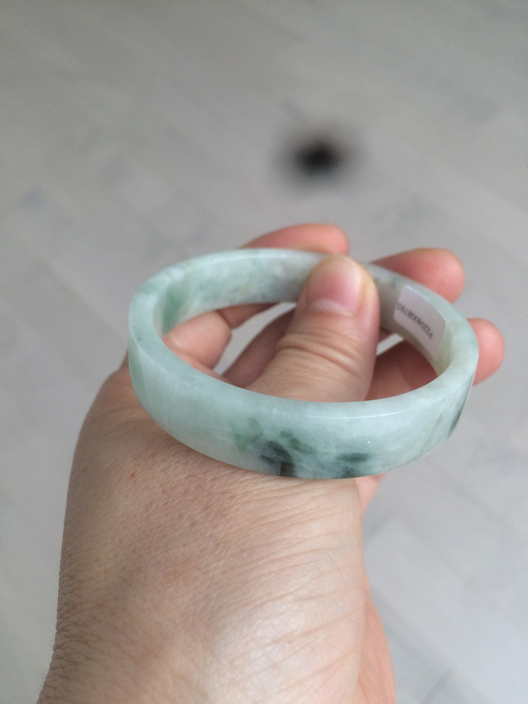 52mm certified type A100% Natural fresh green floating flowers square Jadeite Jade bangle AC59-8793