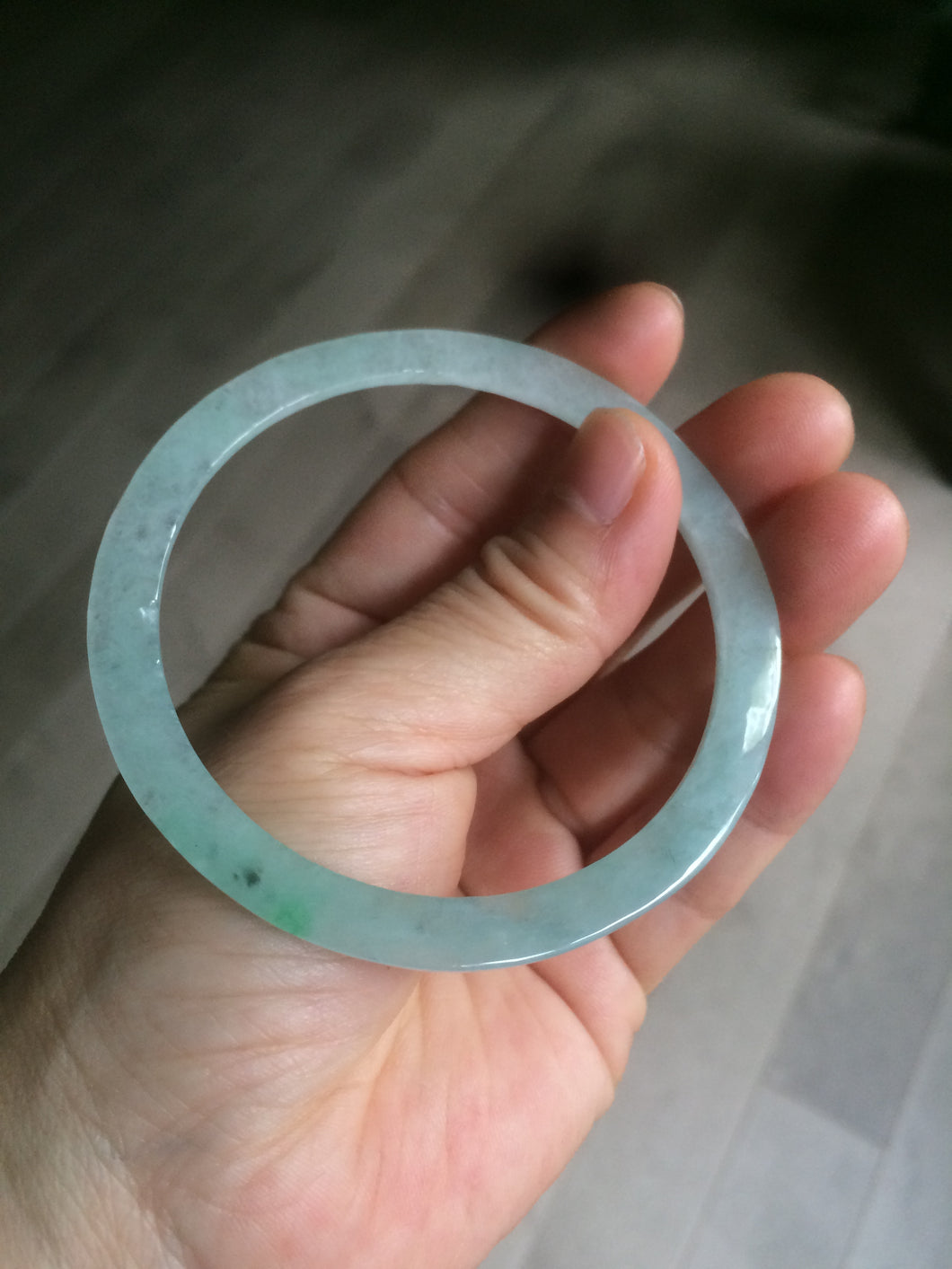 58.6mm Certified Type A 100% Natural icy watery green super thin style Jadeite bangle M52