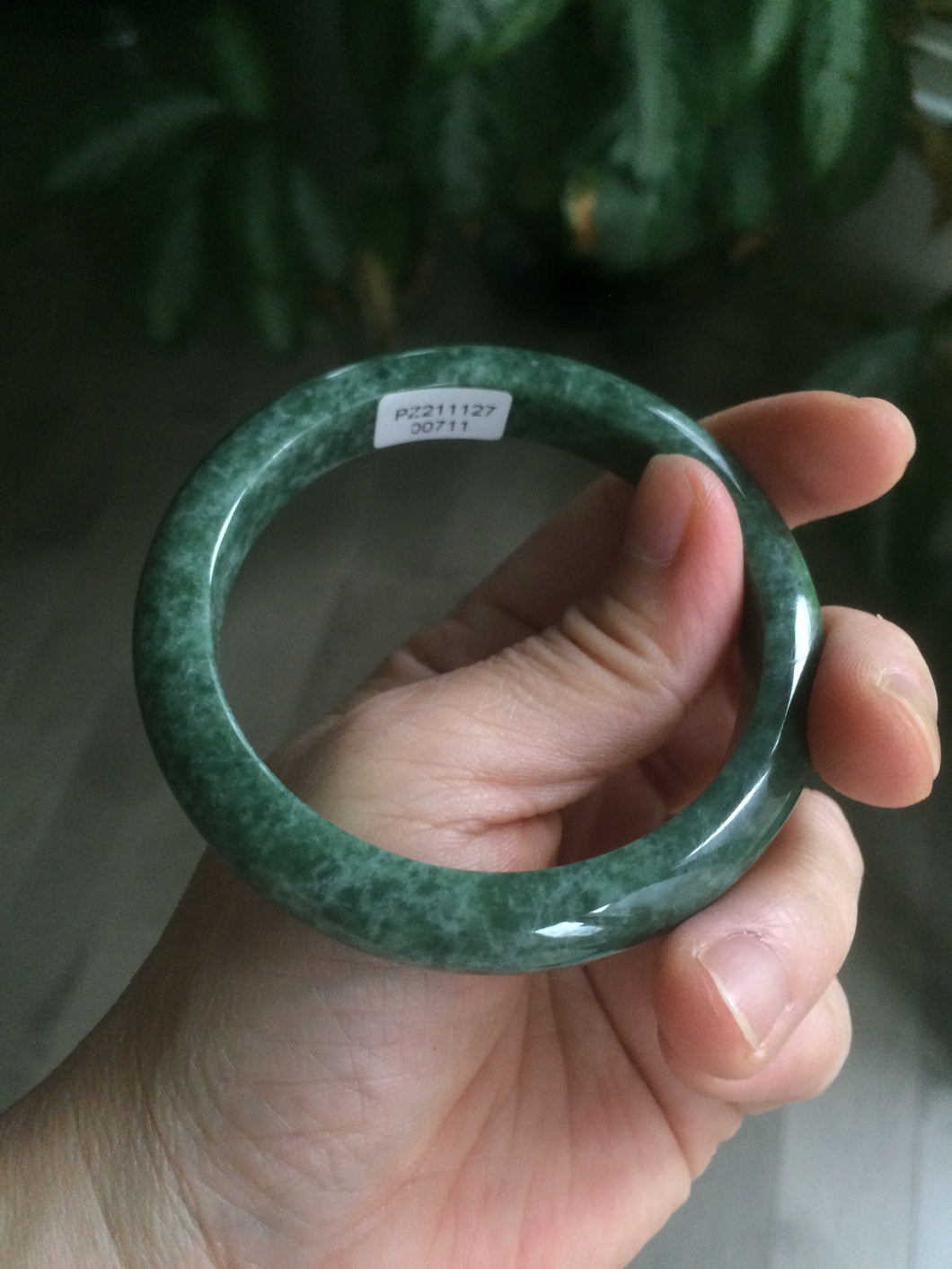 56.5mm Certified Type A 100% Natural spinach green Jadeite Jade bangle KS82-0711