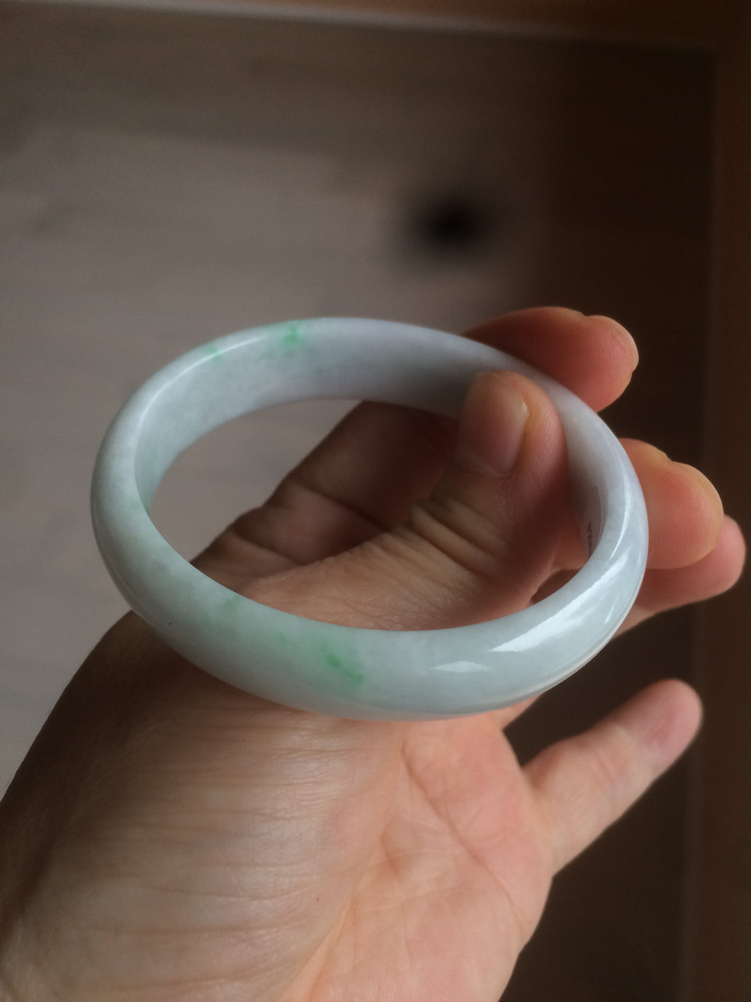 48.5mm Certified Type A 100% Natural sunny green/white oval Jadeite Jade bangle AT60-4210