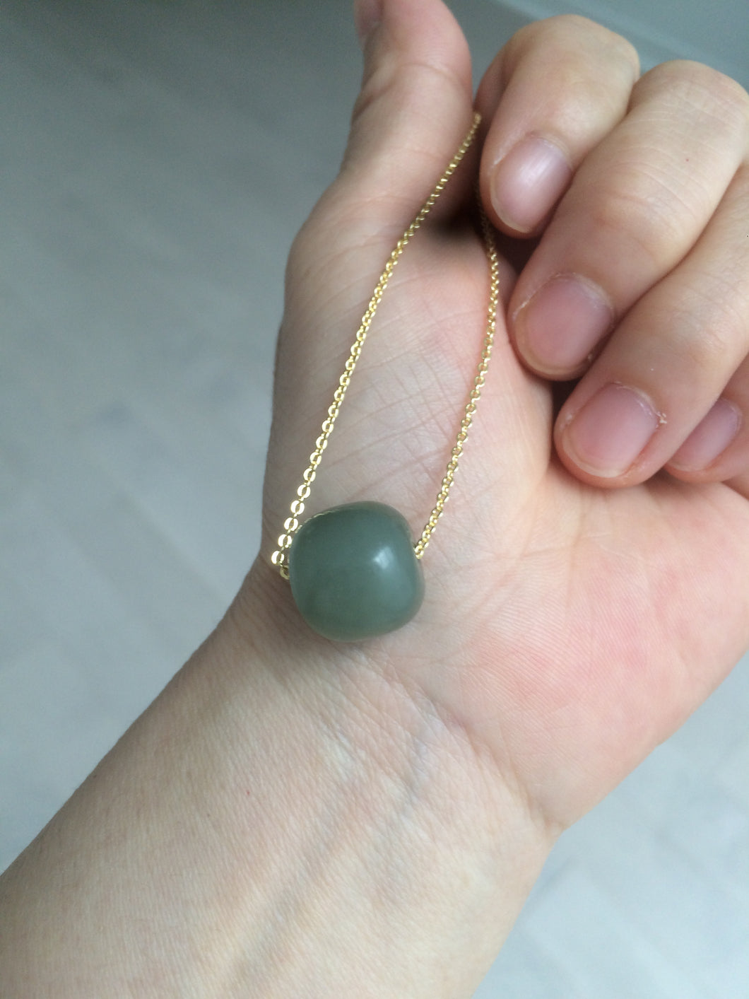 12.7x13.6mm Type A 100% Natural dark green/blue/gray nephrite hetian Jade vintage style bead pendant necklace HT47