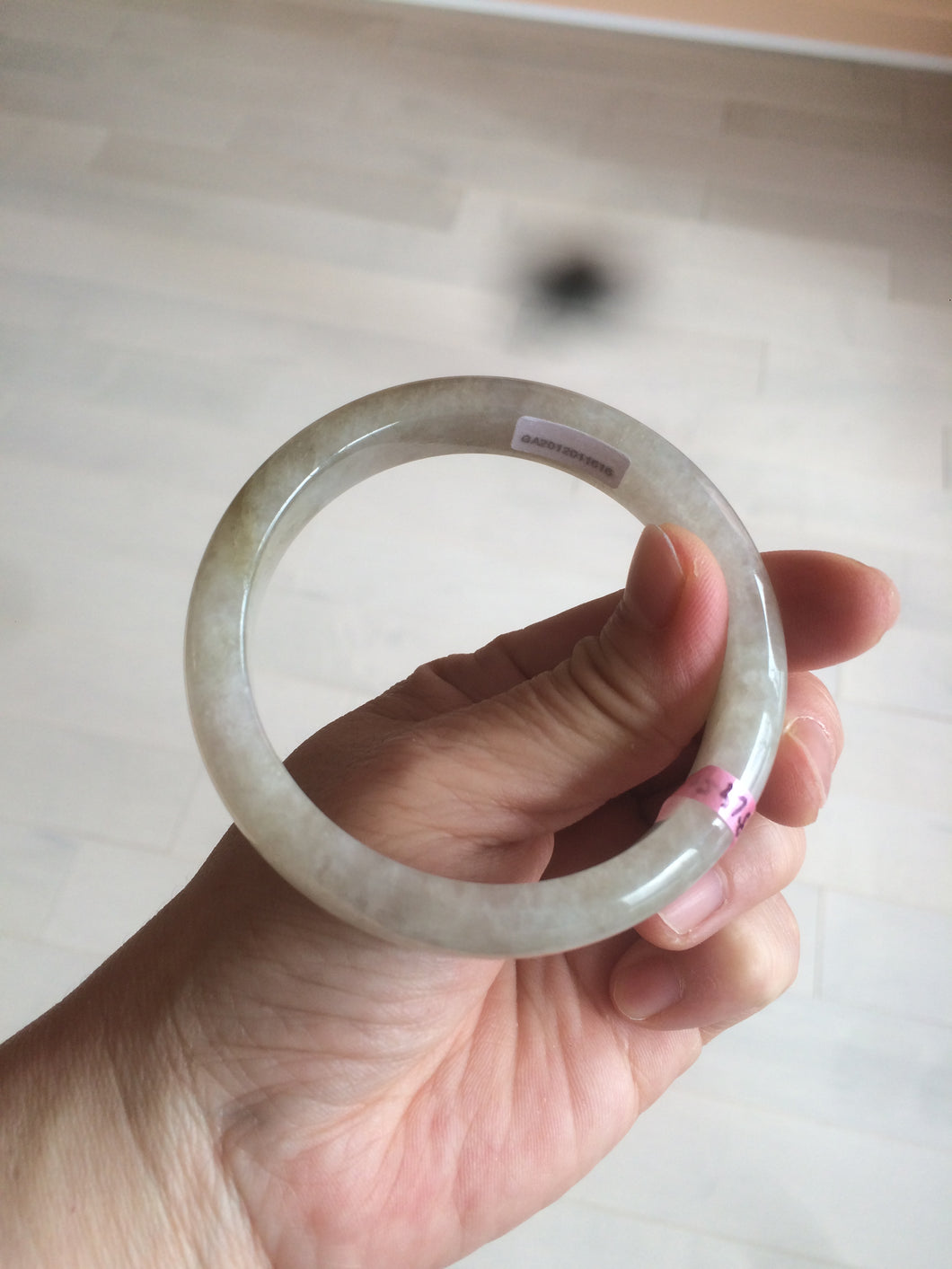 57.2mm certified type A 100% Natural icy watery pale pinkish gray/white/gray/black Jadeite Jade bangle X39-1616