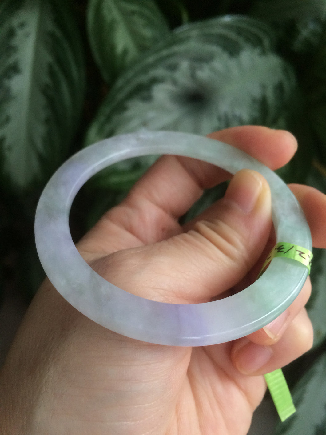 52.7mm Certified Type A 100% Natural sunny green/purple/white thin Jadeite Jade bangle AE23-1454
