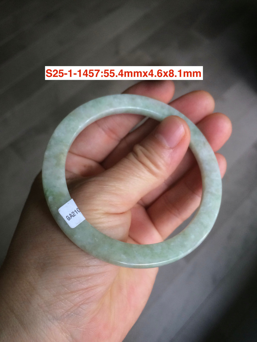 52-55mm Certified Type A 100% Natural light green/white flat style Jadeite bangle group S25