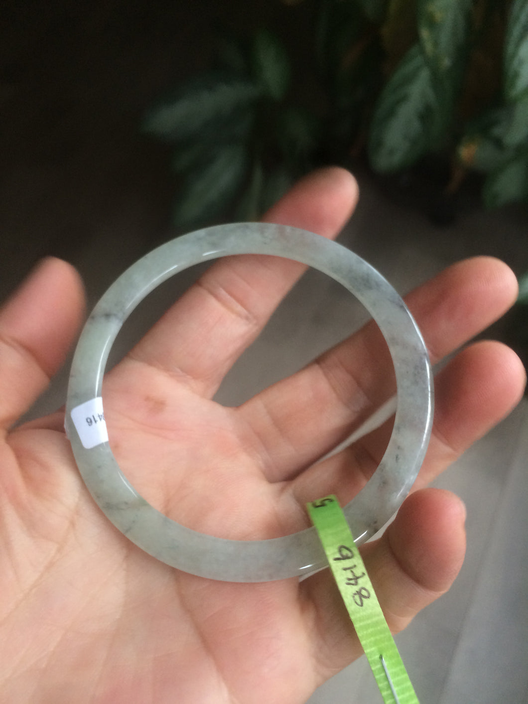 57.8mm certified Type A 100% Natural icy light green/black super thin Jadeite bangle X70-8416