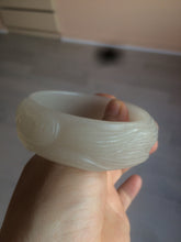 Load image into Gallery viewer, 自留 54.8mm 100% natural light pale pink/gray/white Quartzite (Shetaicui jade) nine-tailed fox bangle XY2
