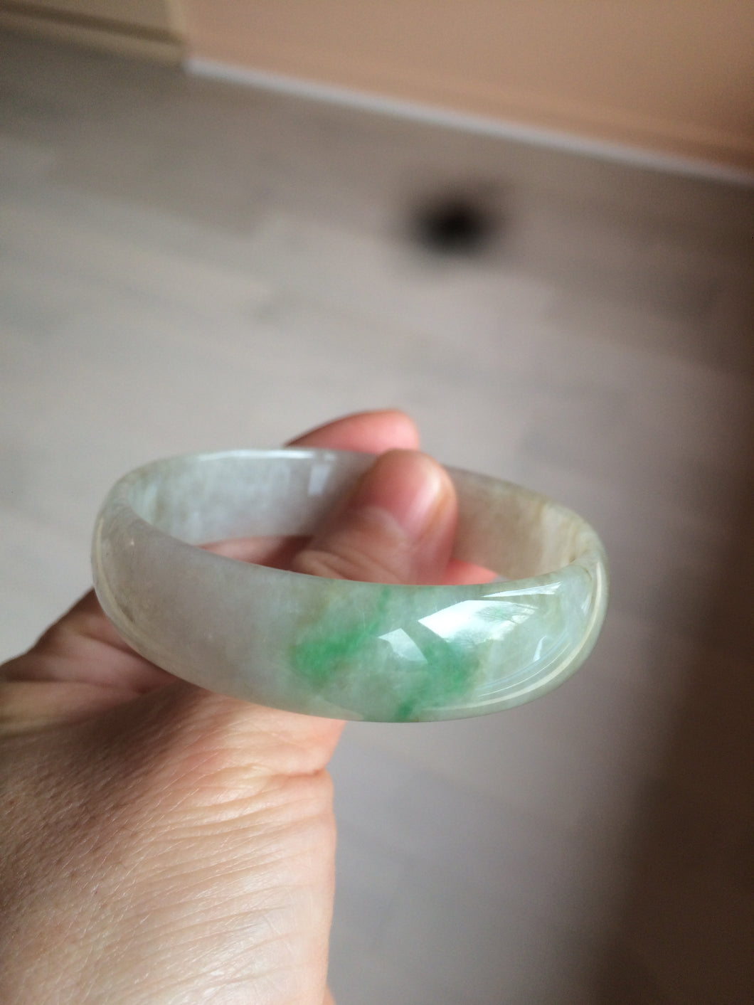 52.7mm Type A 100% Natural icy sunny green/purple/gray/black Jadeite Jade bangle AT49