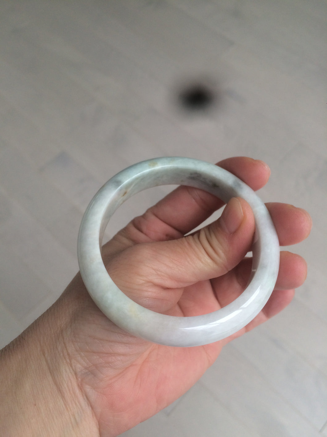 56.3mm certified 100% natural Type A light green/white jadeite jade bangle AR65-7520