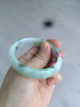 Load image into Gallery viewer, 52mm type A 100% Natural sunny green/white/light purple oval jadeite jade bangle B6
