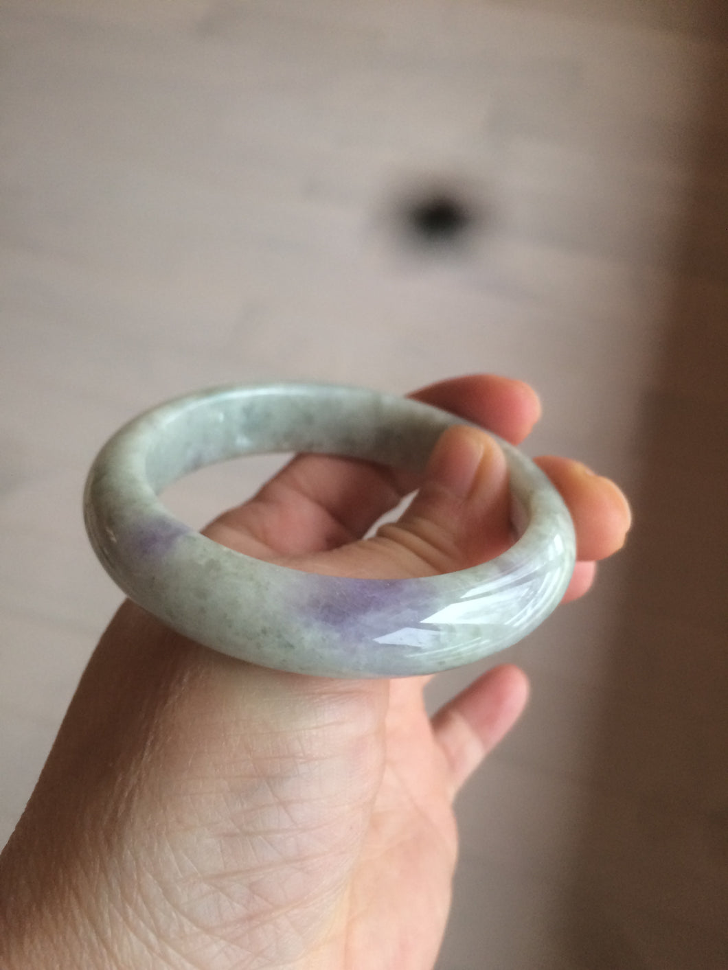 53.8mm 100% natural Type A light green/purple jadeite jade bangle C49-2210