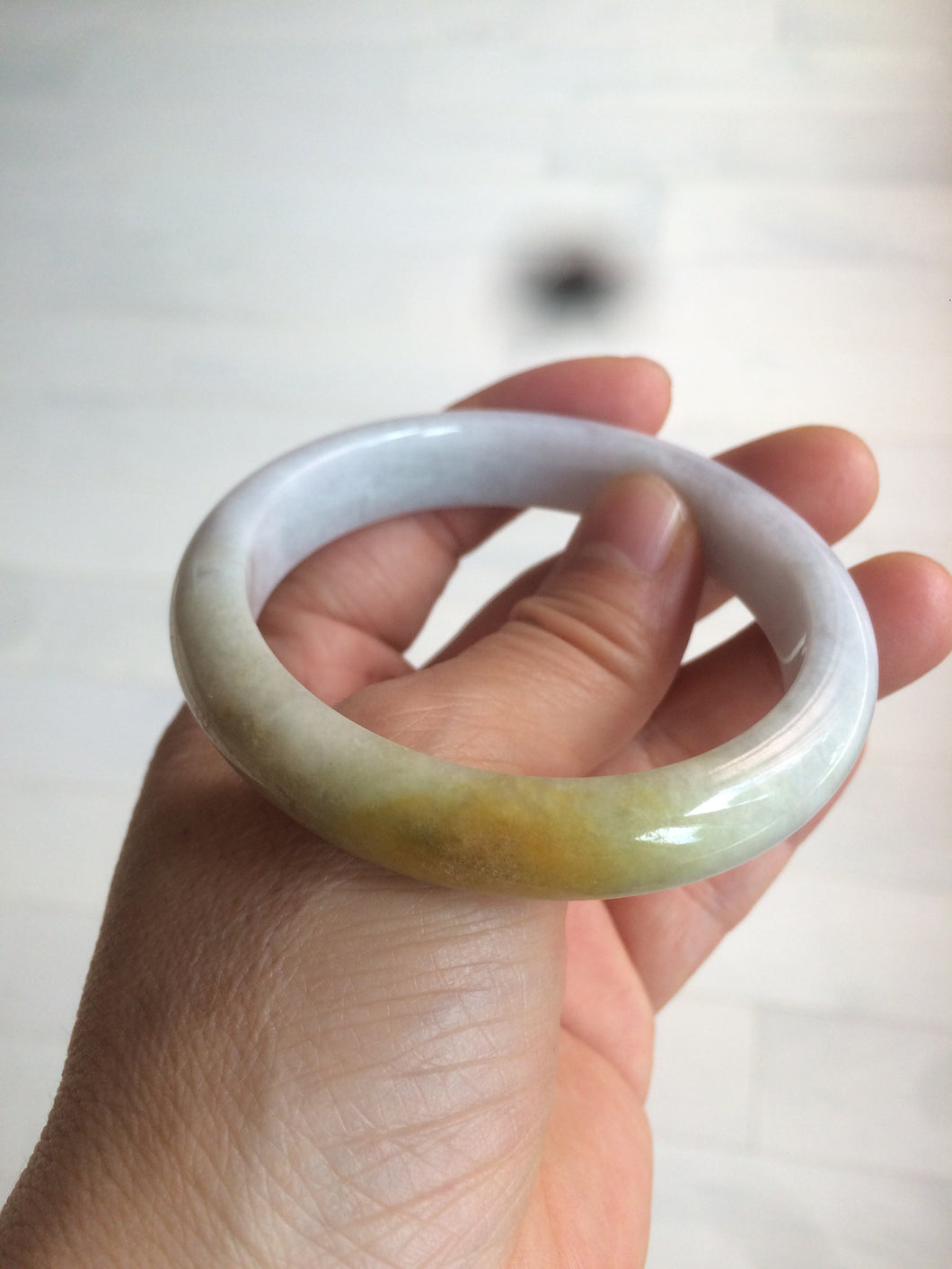 54mm 100% natural Type A yellow/white jadeite jade bangle Z107