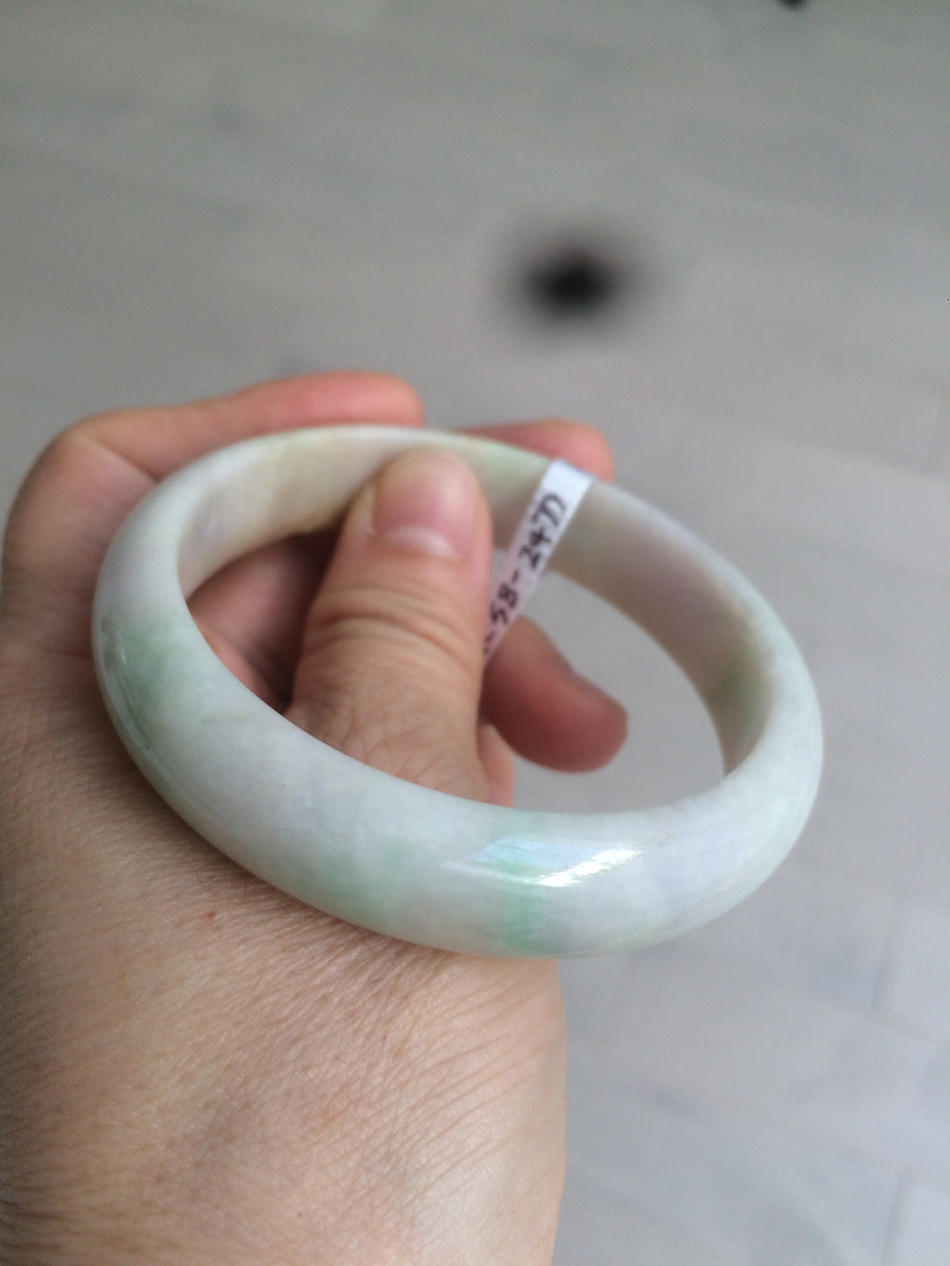 56.5mm certified 100% natural Type A sunny green/brown/orange (Fu Lu Shou) jadeite jade bangle AC58-2477