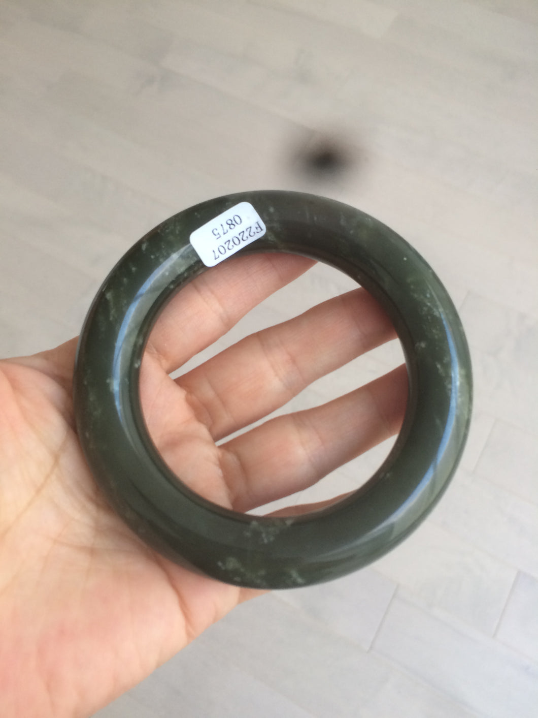 59.5mm certified 100% Natural dark green/gray/black chubby round cut nephrite Hetian Jade bangle HE55-0875