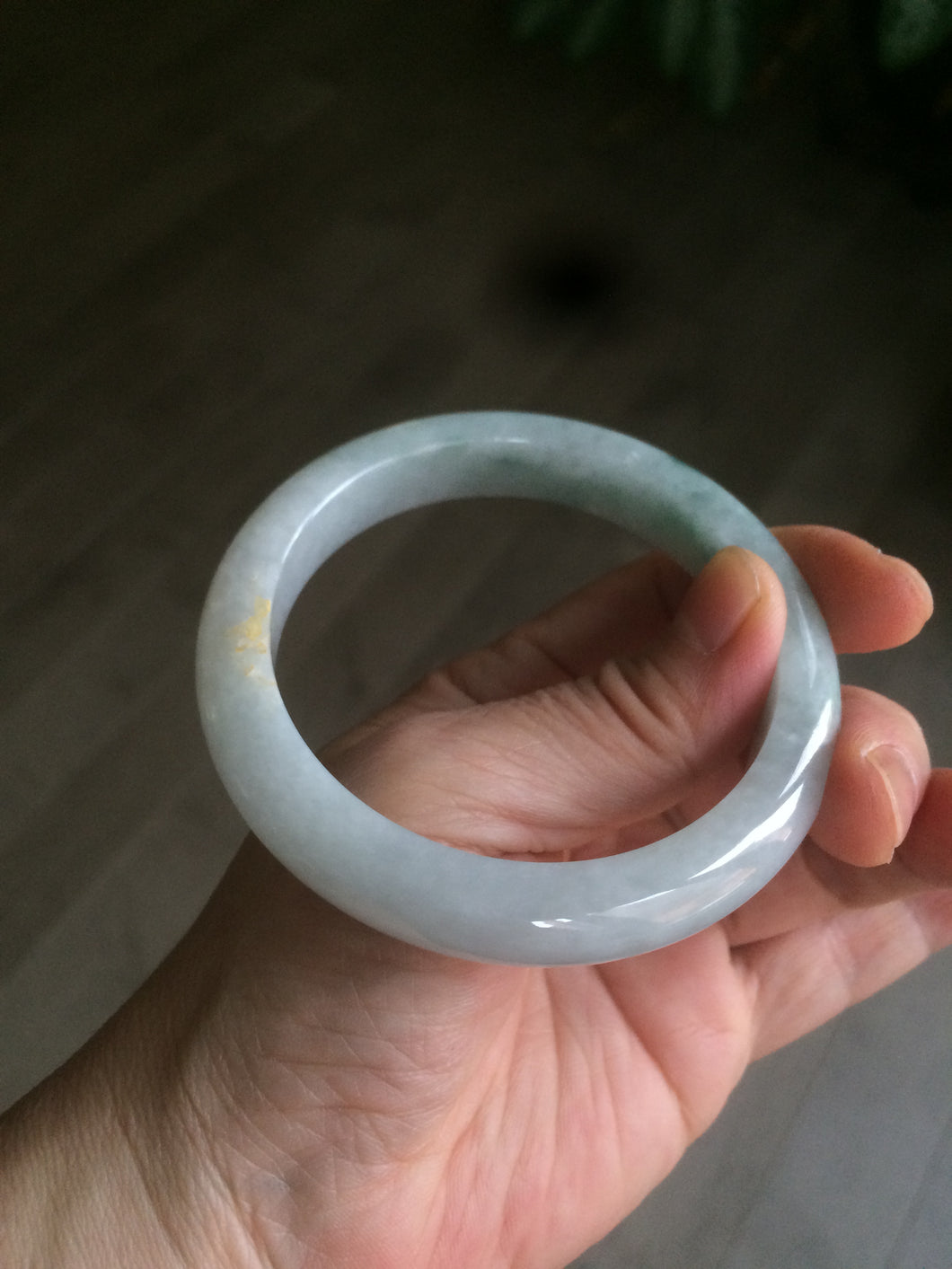 57.5mm Certified Type A 100% Natural icy green/white Jadeite Jade bangle AT20-1351