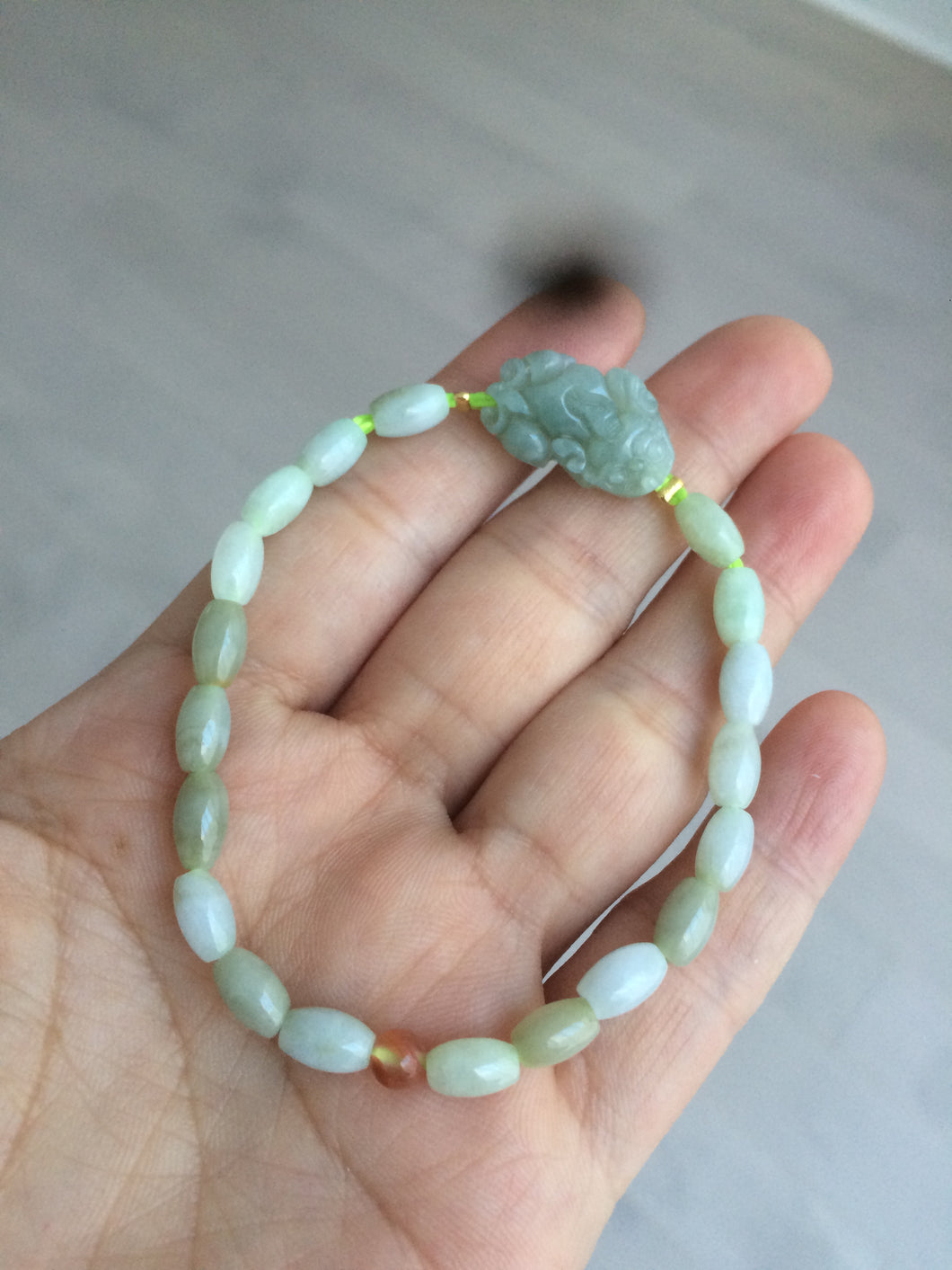 100% natural jadeite jade 3D small PiXiu(貔貅) bracelet AC48 (Clearance item)
