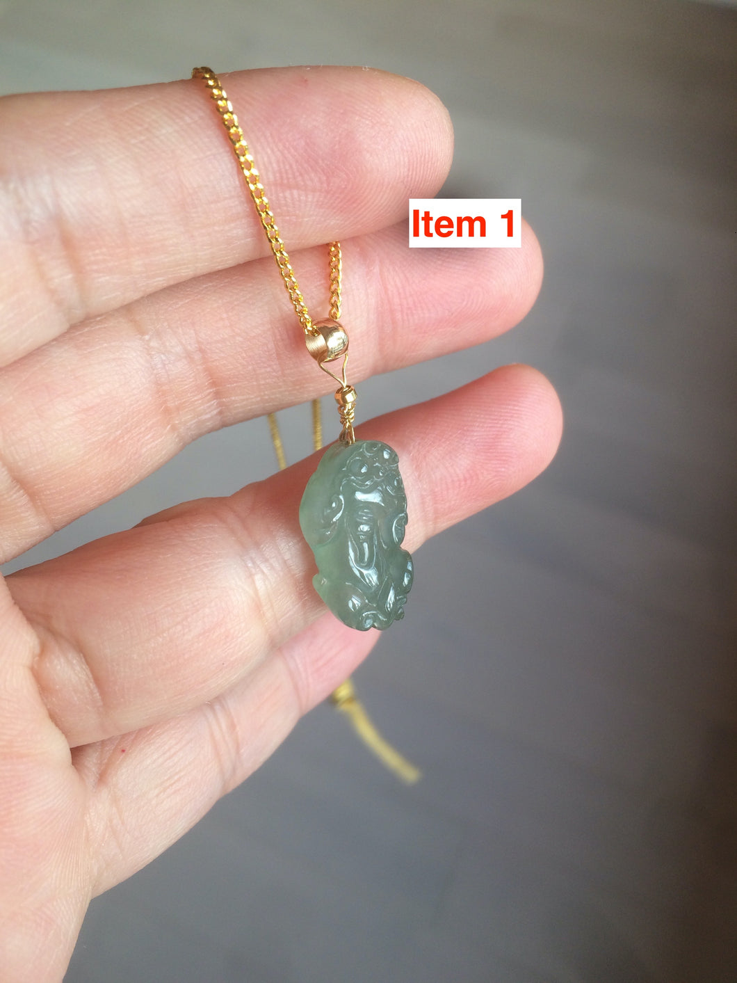 100% natural type A icy watery jadeite jade green/white 3D PiXiu(貔貅) pendant necklace C30