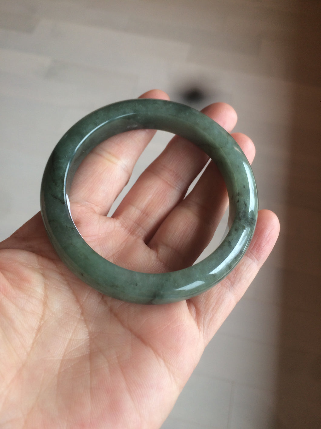 55mm certified type A 100% Natural watery dark green Jadeite Jade bangle AT27-9779