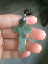 Load image into Gallery viewer, 100% Natural type A yellow/white/gray/dark green jadeite Jade Hand-held cross or cross pendant necklace AF47
