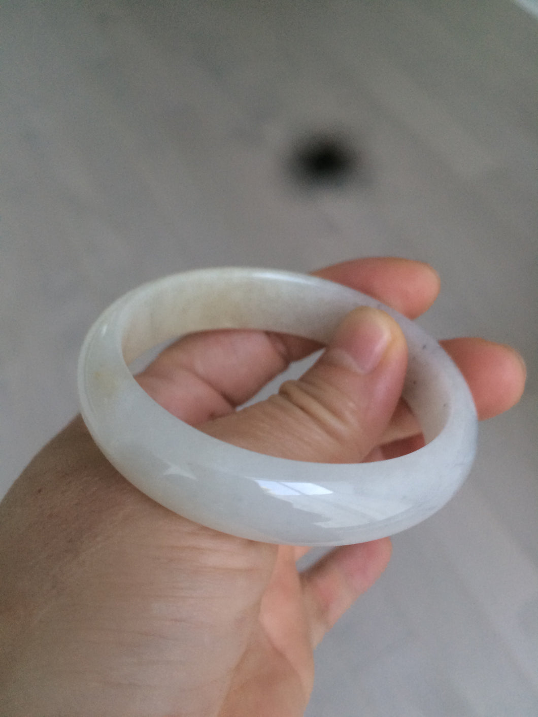 49.5mm Type A 100% Natural icy light yellow/white oval Jadeite Jade bangle AD56-6670