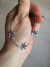 Load image into Gallery viewer, 4.8mm 100% natural blue/white/gray moonstone snowflake beaded bracelet CB24
