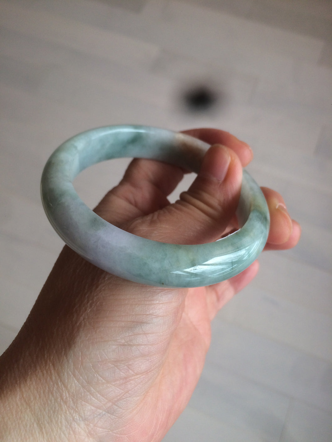 56.6mm Certified type A 100% Natural sunny green purple Jadeite Jade bangle N95-0465