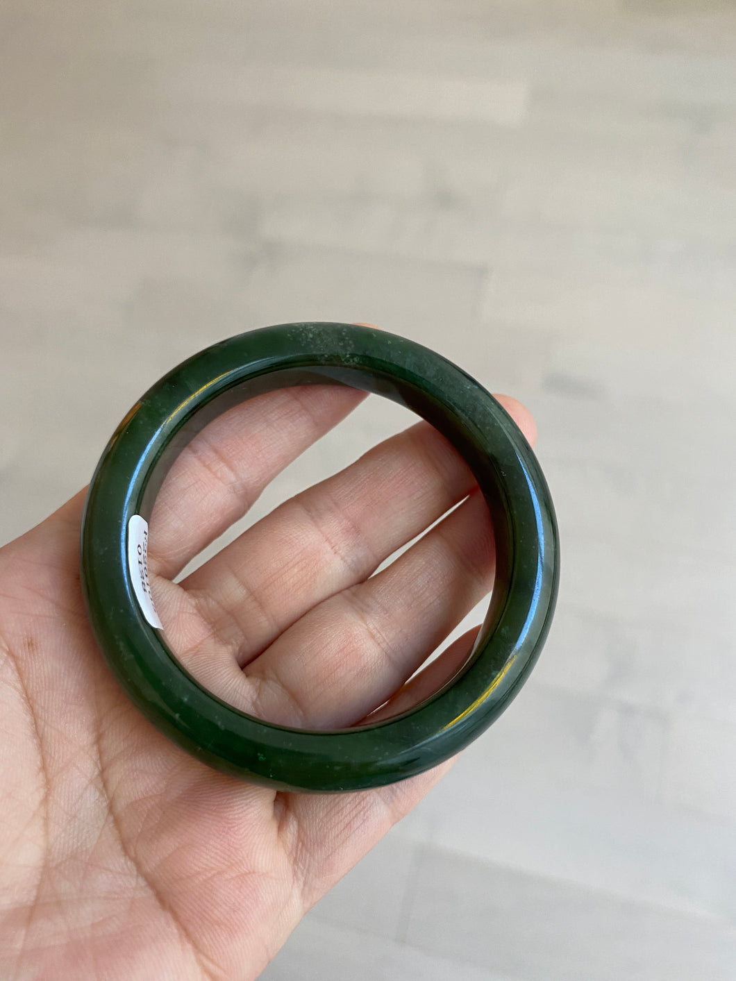 100% Natural 52.7mm dark green nephrite Hetian Jade (和田碧玉) bangle HT49-0128