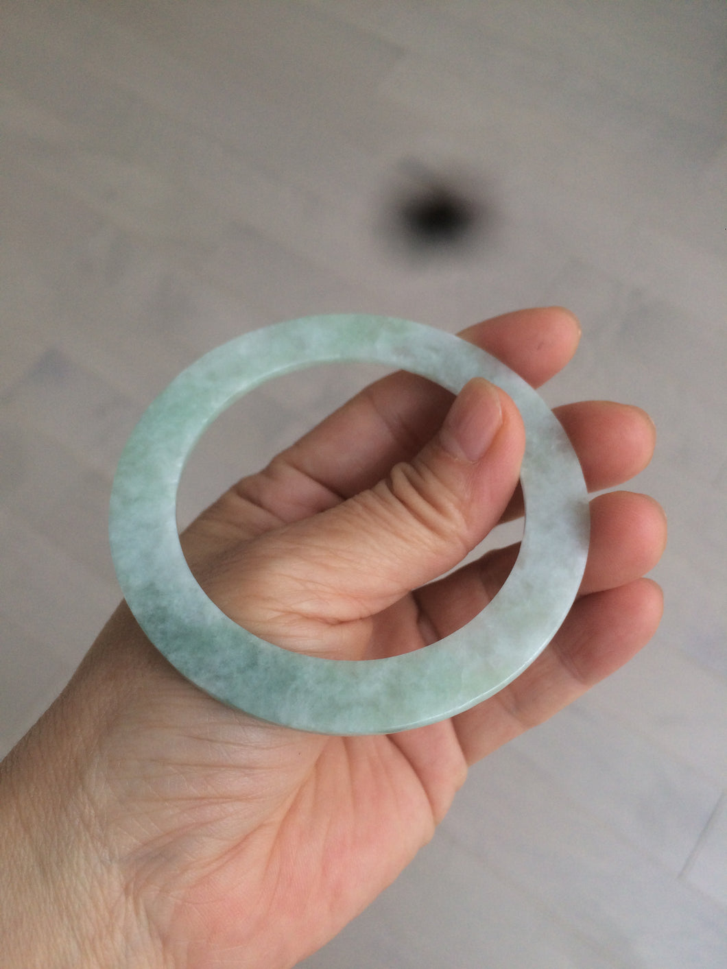 55mm type A 100% Natural light green thin flat style Jadeite Jade bangle AQ59