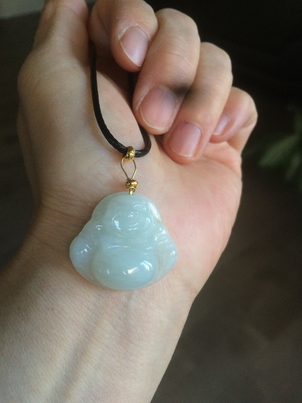 Certified 100% Natural white happy buddha jadeite Jade pendant necklace AF42-7363