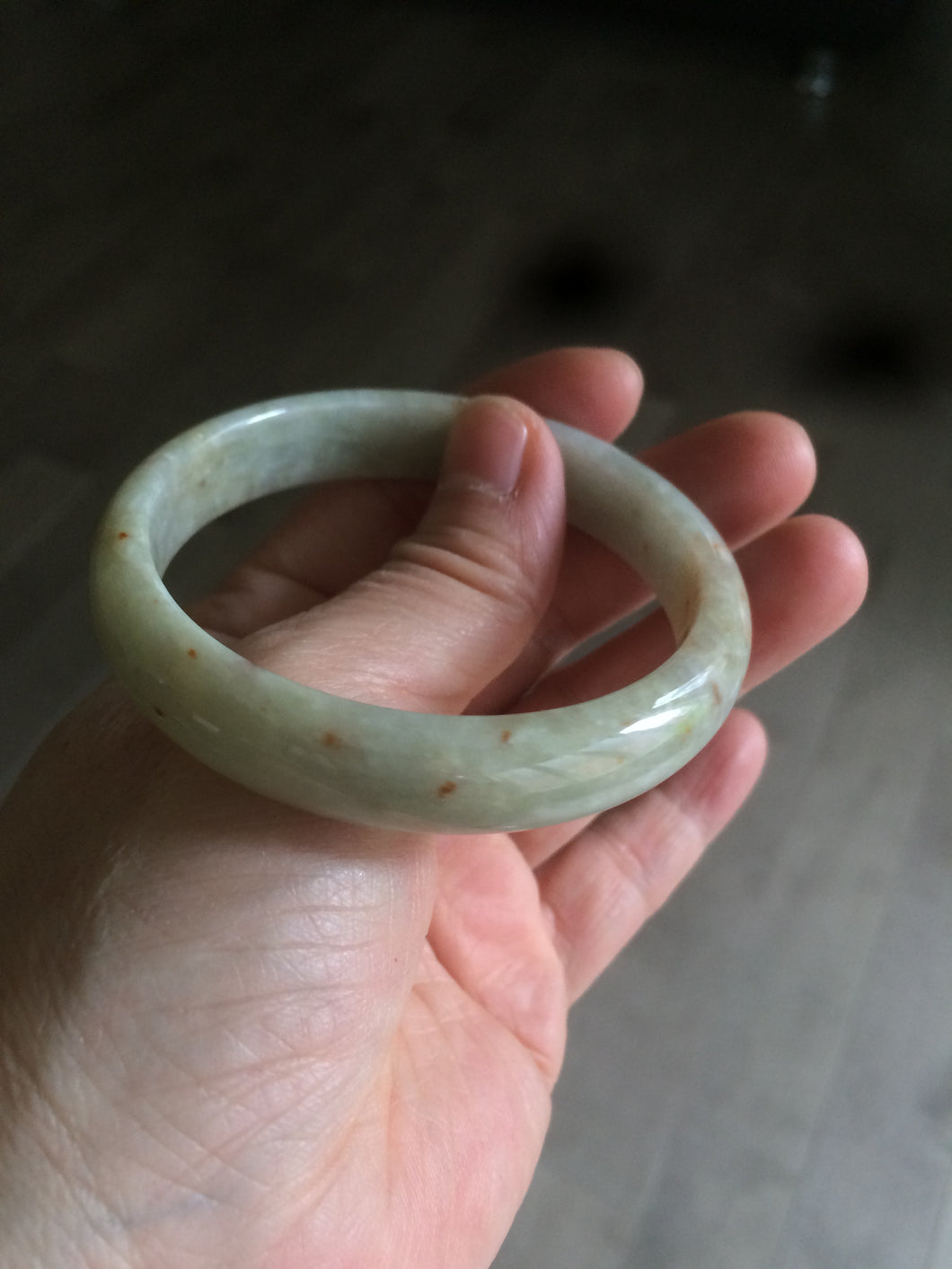 54.5mm 100% natural Type A light green/yellow with red floating flowers jadeite jade bangle F101