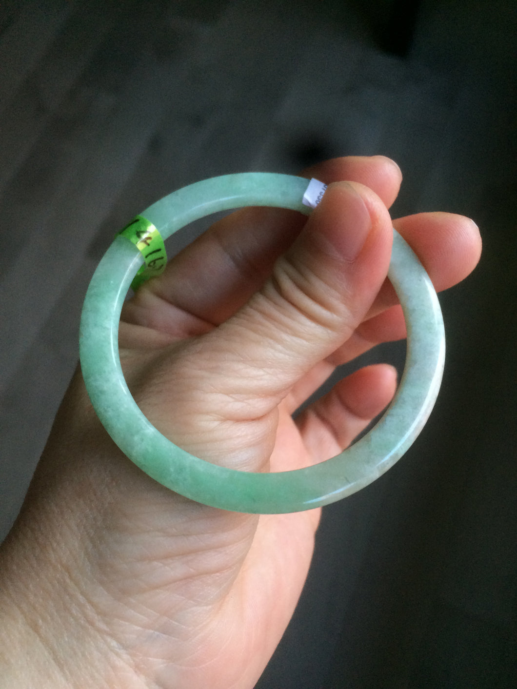 52mm Certified Type A 100% Natural apple green/brown/red thin(flat) Jadeite Jade bangle  L85-7336