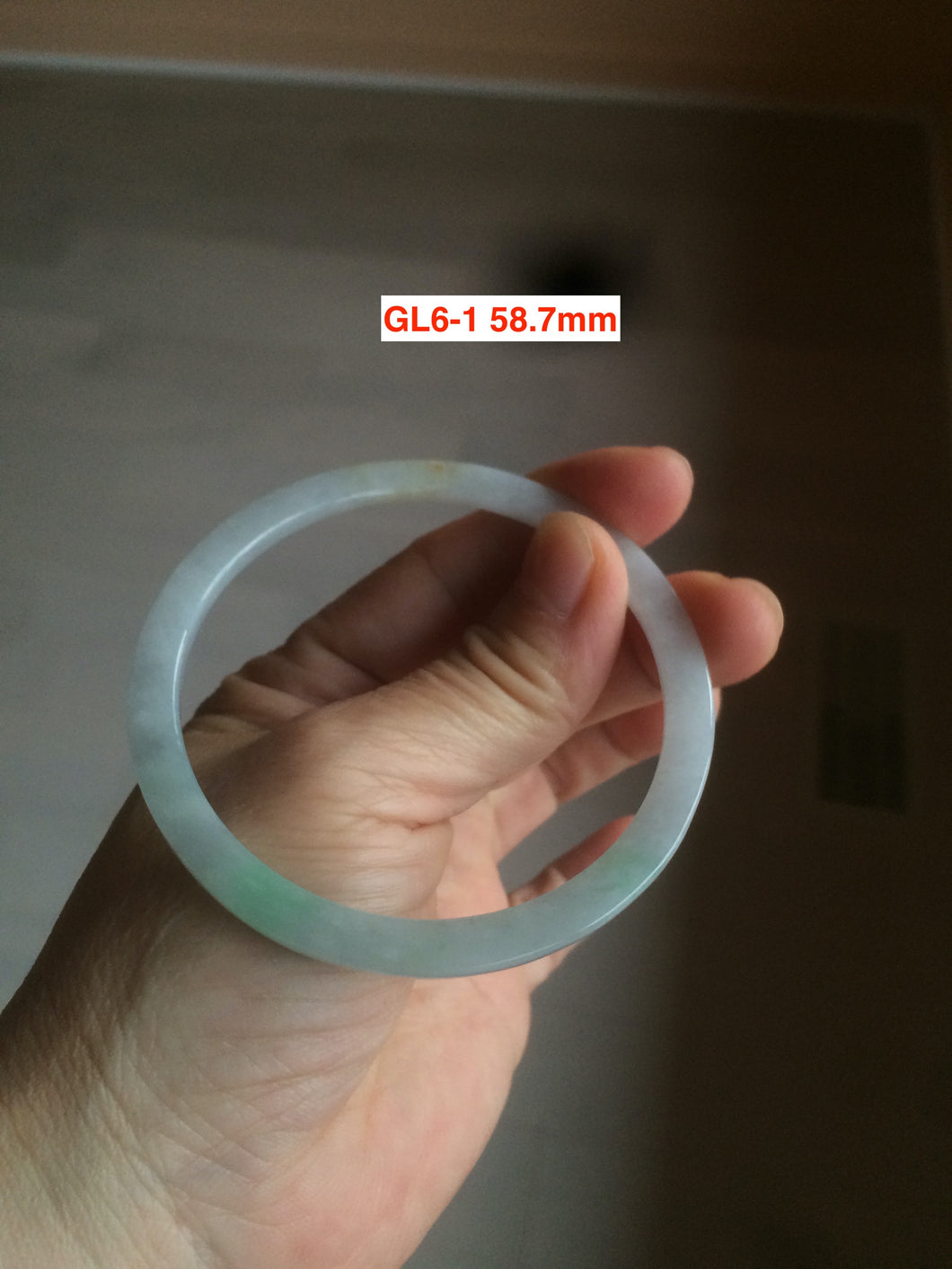 58-60mm Type A 100% Natural icy light green/white/purple flat thin style Jadeite bangle group GL6
