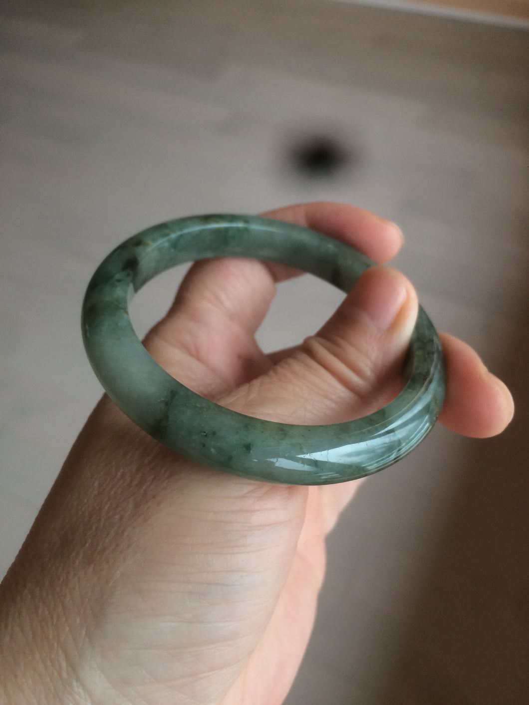 53.3mm certified Type A 100% Natural watery dark green/black Jadeite Jade bangle C26-1722