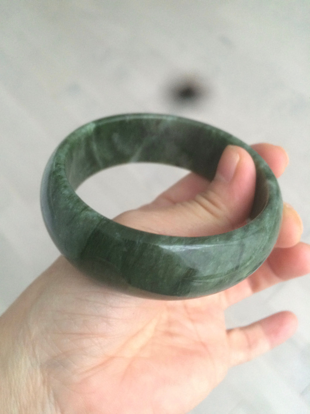 59.2mm 100% Natural dark green/black nephrite Hetian Jade(碧玉)  bangle HF18