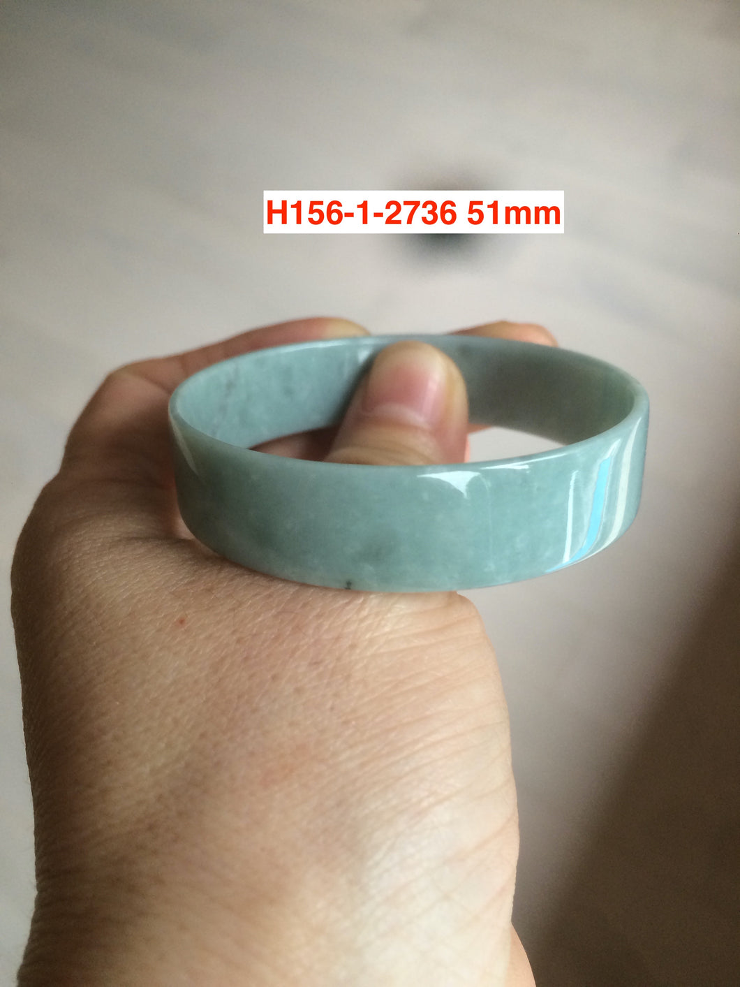 51mm certified Type A 100% Natural green blue gray thin Jadeite Jade bangle H156