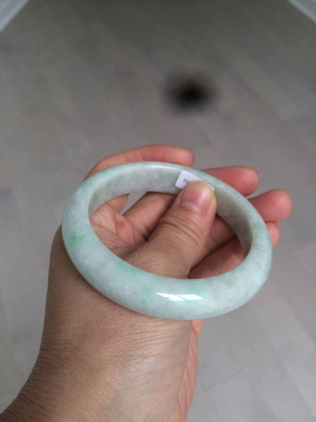 57.4mm 100% natural Type A sunny green/white jadeite jade bangle K92-1110