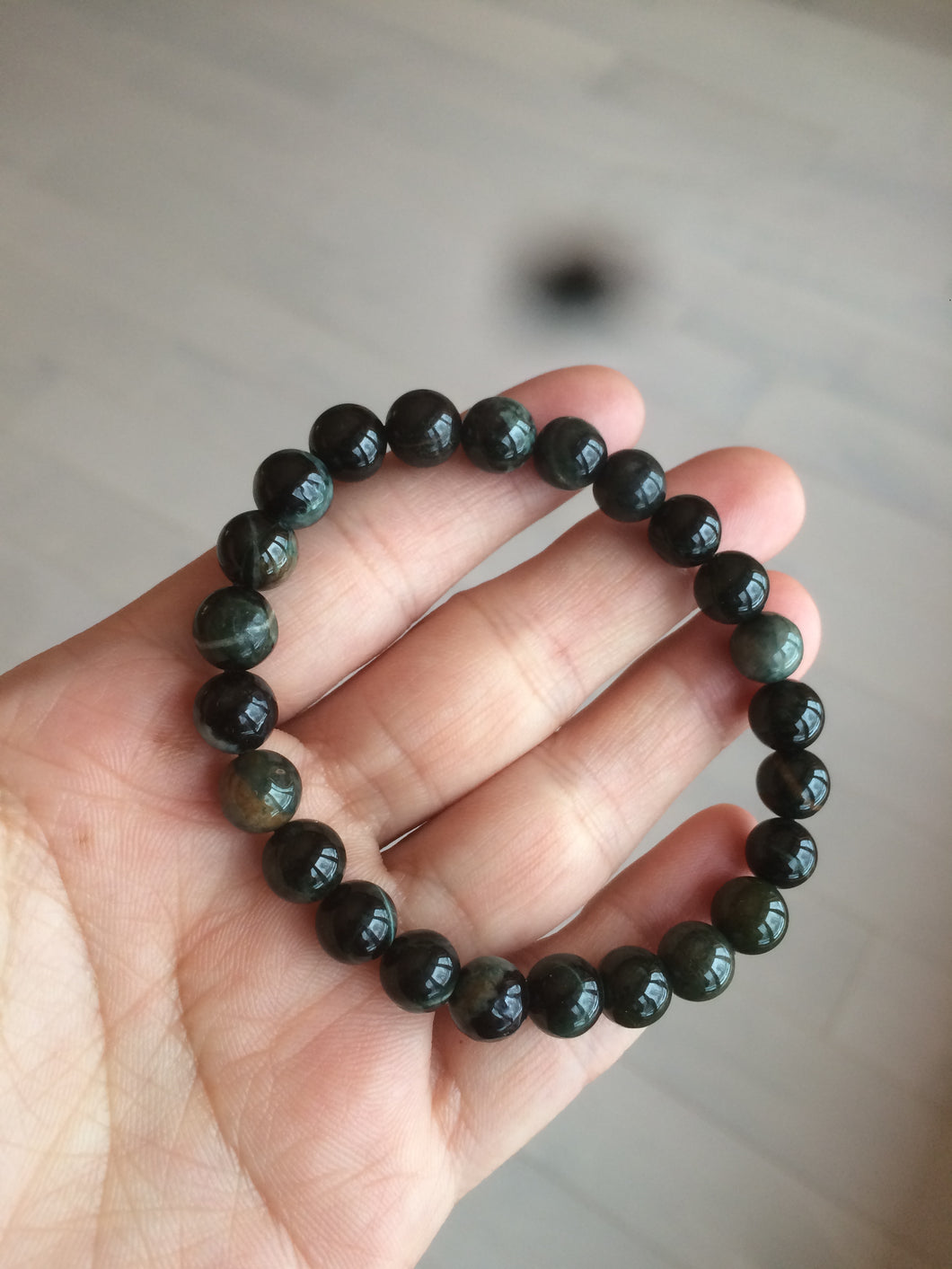 7.5-8mm 100% natural black/blue/green/brown(Wuji) jadeite jade beads bracelet AK8 (Add on item, not sale individually. )