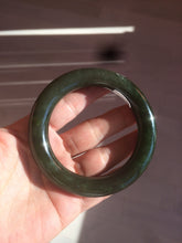 Load image into Gallery viewer, 57mm certified 100% Natural dark green/gray/black chubby round cut nephrite Hetian Jade bangle HF19-0121
