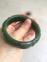 Load image into Gallery viewer, 58mm 100% Natural dark green/gray/black Carving Bamboo nephrite Hetian Jade bangle HT54
