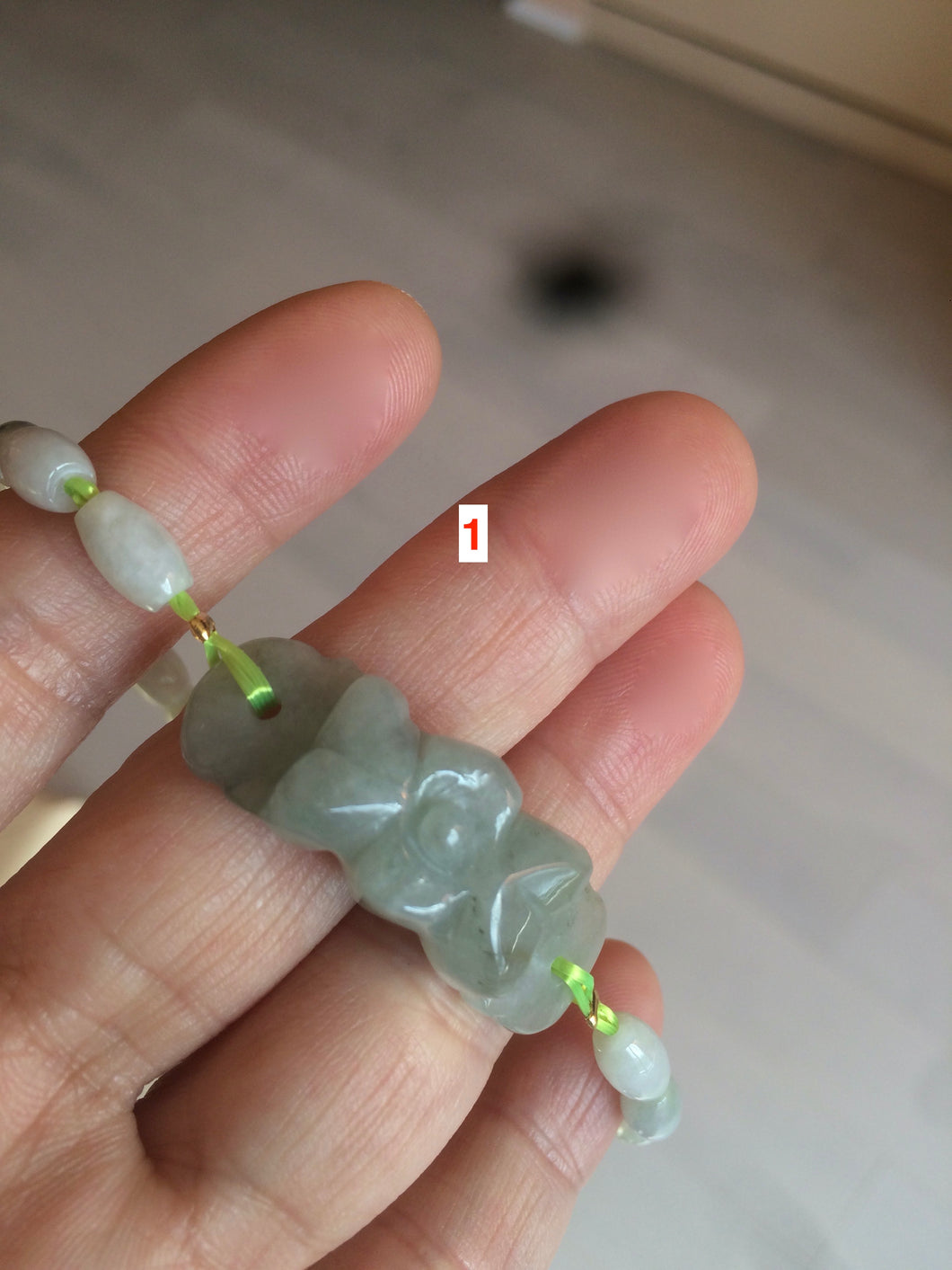 Type A 100% Natural light green/white carving flowers vintage style Jadeite Jade bracelet group AH33 (Clearance item)