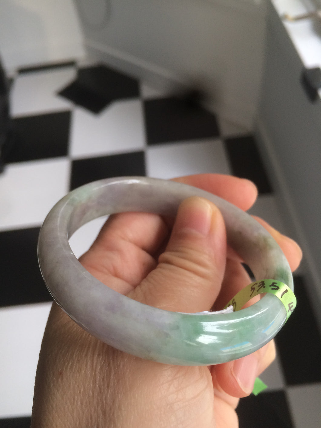 51.5mm Certified Type A 100% Natural light green/purple/gray oval shape Jadeite Jade bangle B67-5185