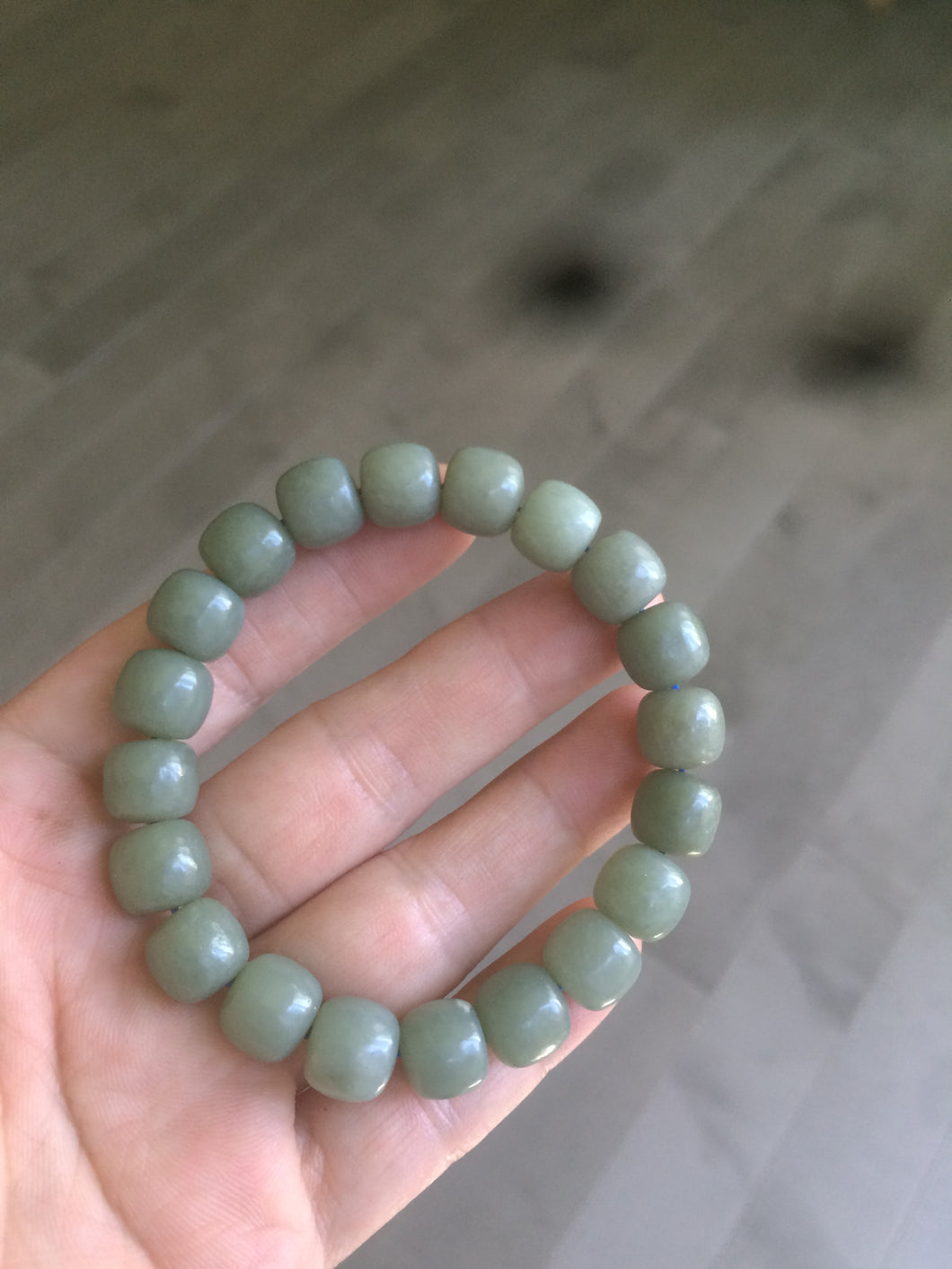 Certified 100% Natural 10.2x8.9mm green/gray vintage style  nephrite Hetian Jade bead bracelet HT31-0715