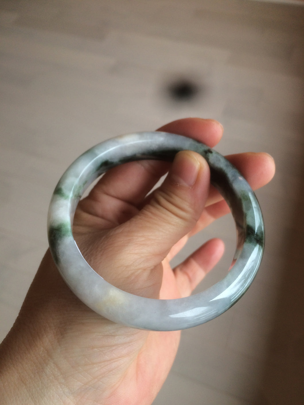 57.8mm certified  100% natural dark green/white foggy mountains jadeite jade bangle AD94-0654