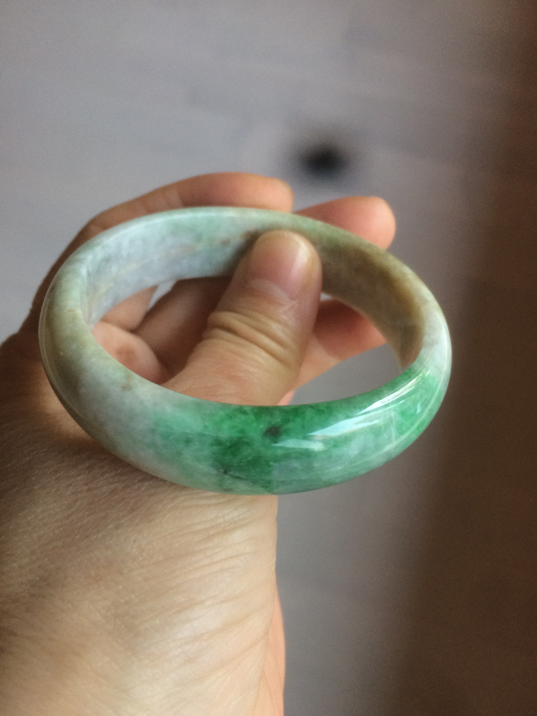 51mm Certified Type A 100% Natural sunny green brown Jadeite Jade oval bangle AD68-2163