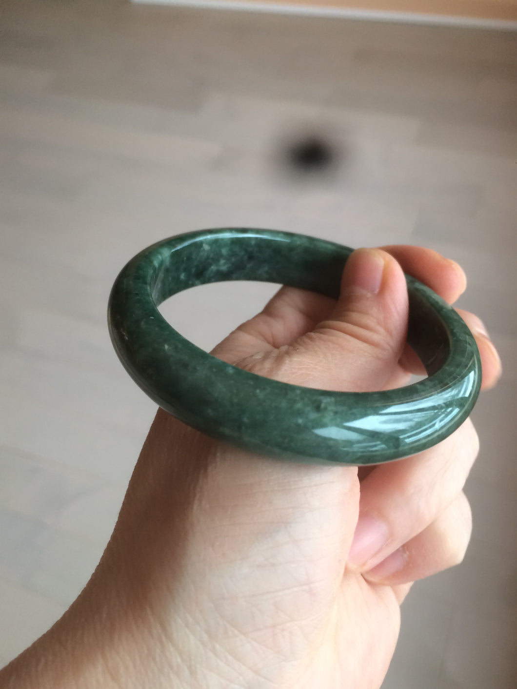 58mm Certified Type A 100% Natural spinach green/black Jadeite Jade bangle S41-9254