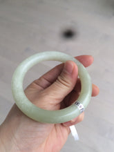 Load image into Gallery viewer, Certified 55.5mm 100% Natural light fresh green/white with flying snow round cut nephrite Hetian Jade bangle HT23-0194
