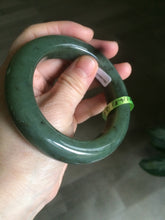 Load image into Gallery viewer, 55.8mm certified 100% Natural green/gray/black chubby Hetian nephrite Jade bangle AD44-1183 卖了
