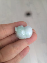 Load image into Gallery viewer, Type A 100% Natural sunny green/purple Jadeite Jade 3D happy little fortune piggy pendant/worry stone/desk decor AD59
