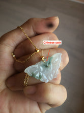 Load image into Gallery viewer, 100% Natural icy watery light green/white 3D Jadeite Jade butterfly pendant AF16
